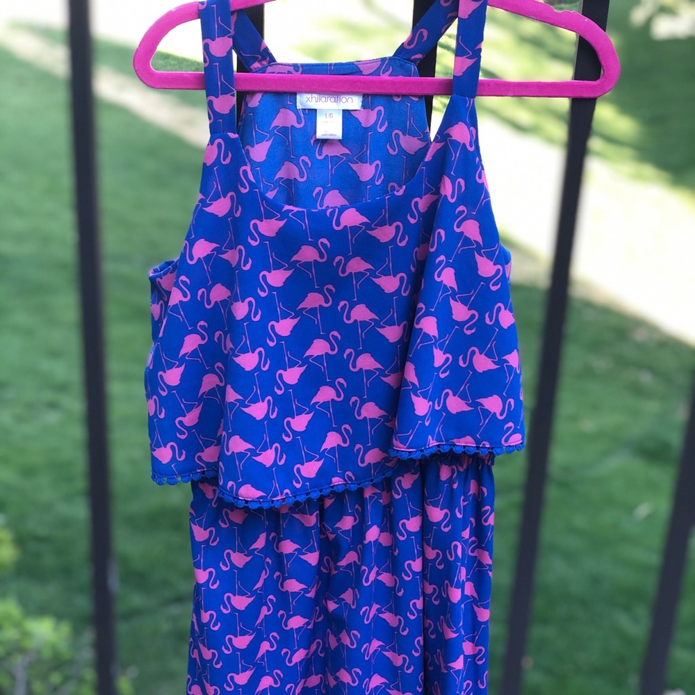 Blue and pink flamingo dress.